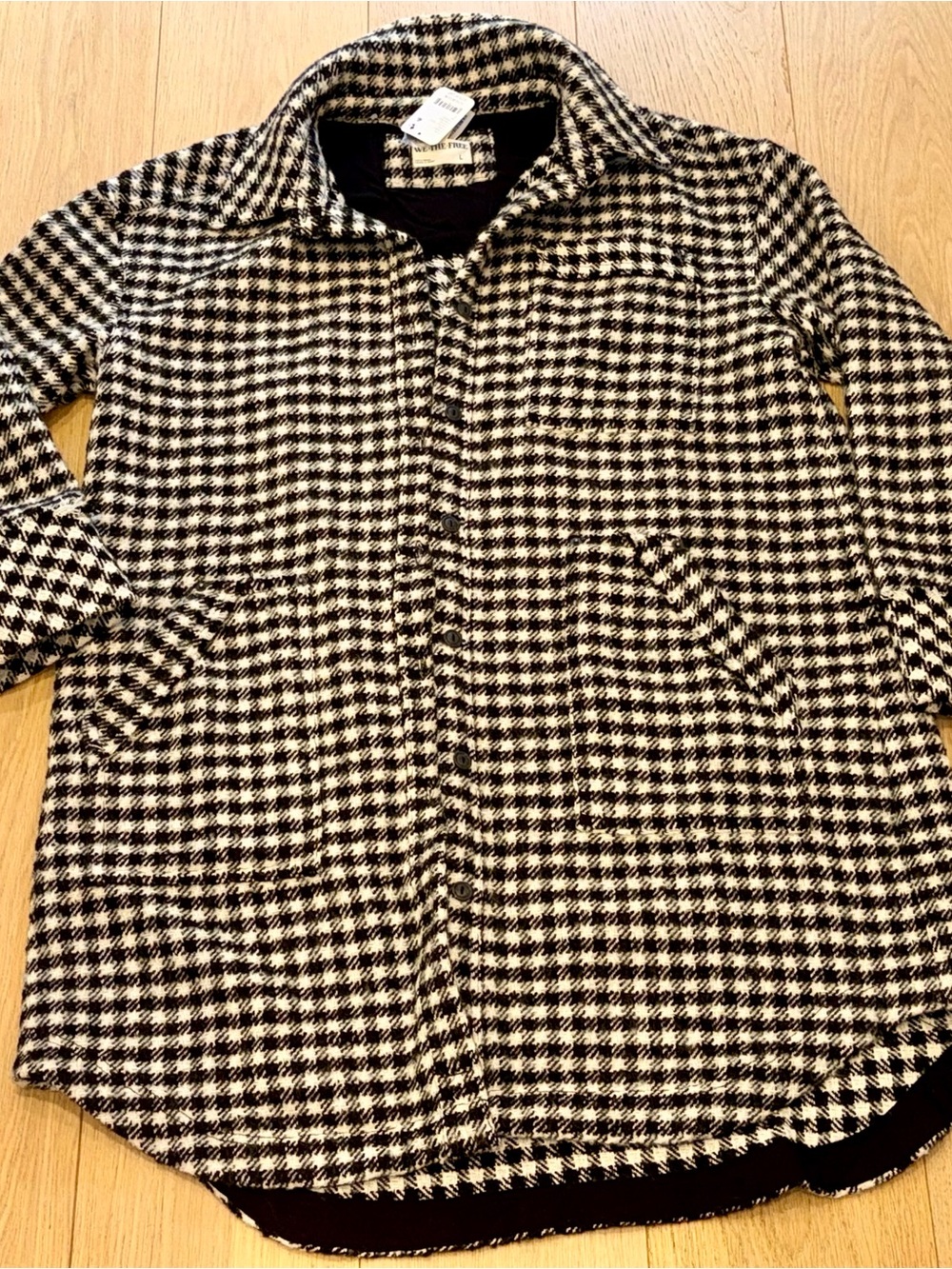 Free People We The Free Houndstooth Longline Shacket Jacket L NWT - Picture 5 of 10
